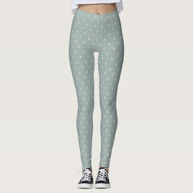 Blå Vit Prickig Kvinnlig  Leggings (Framsida)
