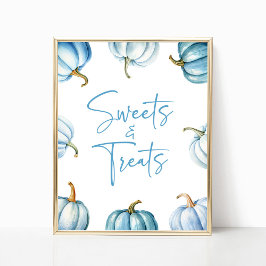 Blå vit Pumpkin Fall Sweets and Treats-tecken Poster