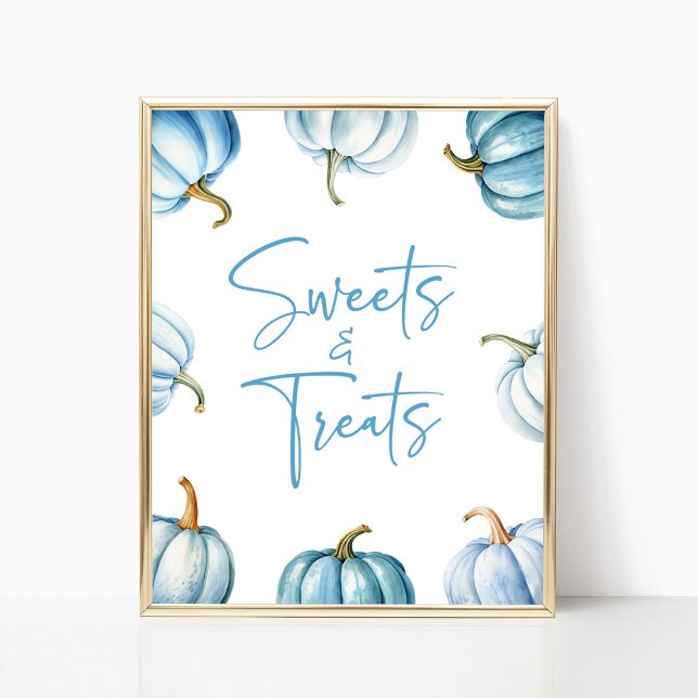 Blå vit Pumpkin Fall Sweets and Treats-tecken Poster (Skapare uppladdad)