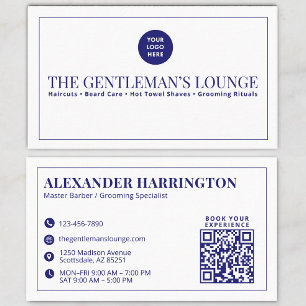Blå Vit Qr-Kod Social Ikon Barber Styling Visitkort