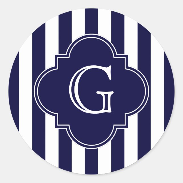 Blå vit Rand, marin etikett Monogram (Framsida)