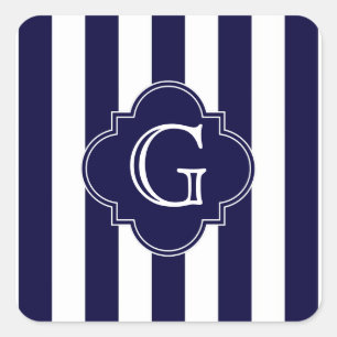 Blå vit Rand, marin etikett Monogram