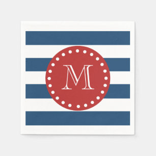 Blå vit Rand Mönster, Röda Monogram Pappersservett