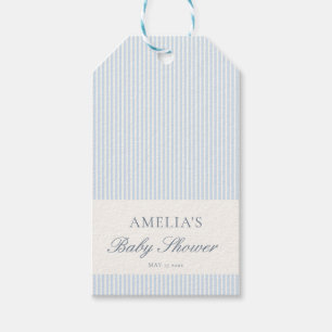 Blå Vit Randig Anpassad Klassisk Baby Shower Presentetikett