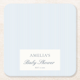 Blå Vit Randig Anpassad Klassisk Baby Shower Underlägg Papper Kvadrat