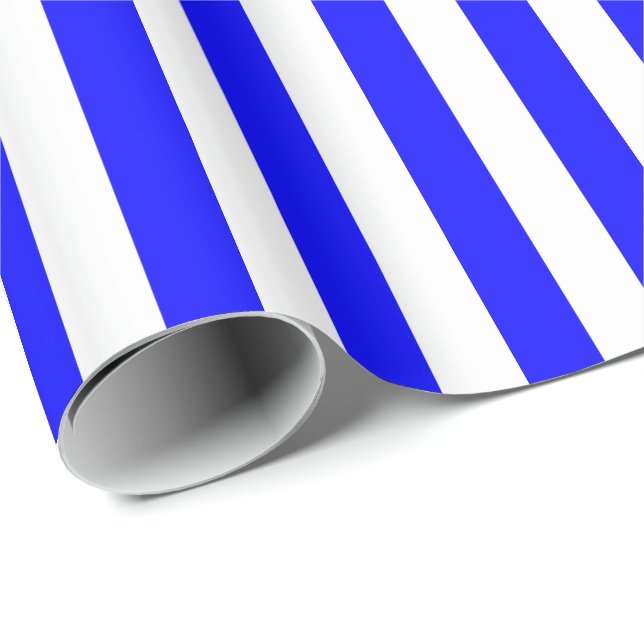 Blå/Vit Randig Presentpapper (Rullad Hörn)