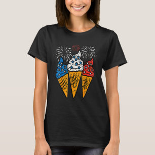 Blå Vit Röd Glasskon USA Flagga 4:e Juli T Shirt