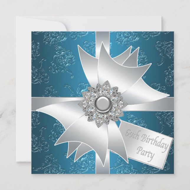 Blå vit rombräda kvinnor 60:e Födelsedagsfesten Inbjudningar (Framsida)