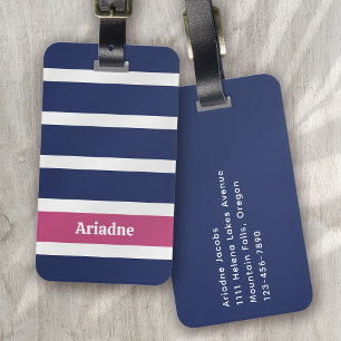 Blå vit Rosa, stripe Monogram Bagagebricka
