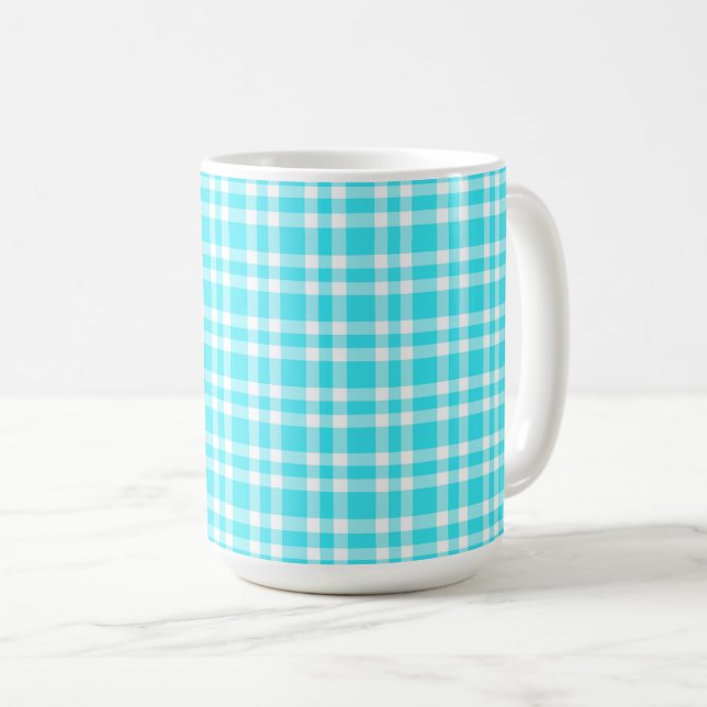 Blå-vit rutig mönster kaffemugg (Framsida höger)