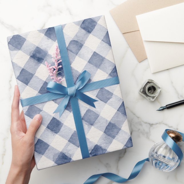Blå Vit Rutig Rand Bröllopsdusch Presentpapper (Gifting)