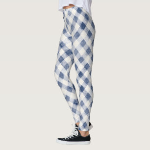 Blå Vit Rutig Randig Leggings