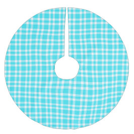 Blå-vit rutmönster julgransmatta borstad polyester