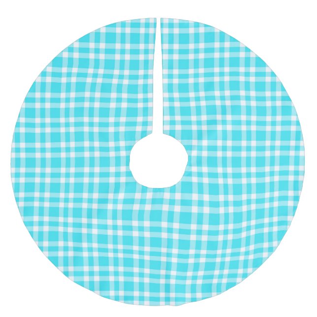 Blå-vit rutmönster julgransmatta borstad polyester (Framsidan)