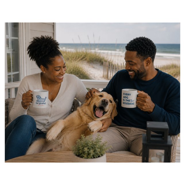 Blå & Vit Seersucker Hund Siluett Kaffe Kaffemugg (Skapare uppladdad)