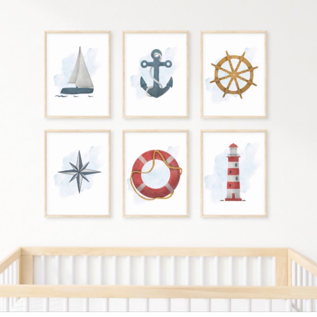 Blå Vit Segelbåt Marin Ocean Tema Poster (Skapare uppladdad)