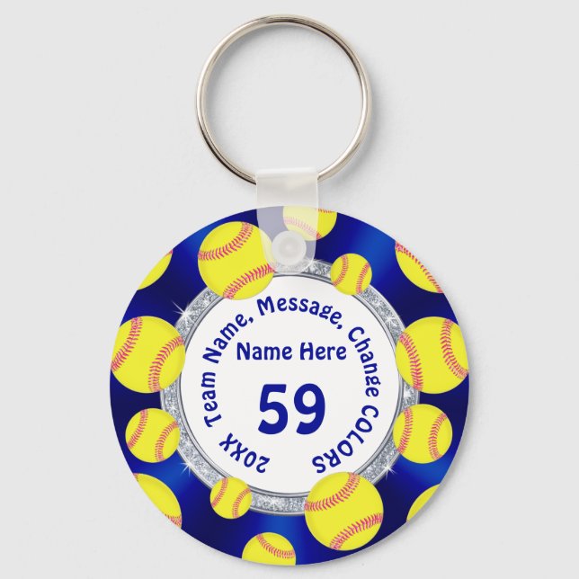 Blå, vit, Silver Billigt Softball-gåvor Nyckelring (Framsida)