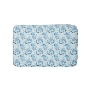 Blå Vit Silver Blommig Cottage Core Shabby Chic Badrumsmatta