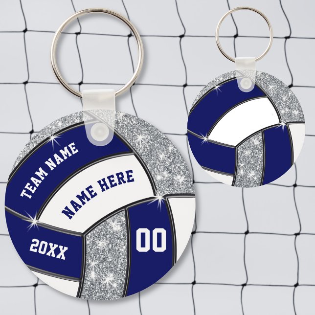 Blå, vit, Silver, Volleyball-gåvor i bulk Nyckelring (Volleyball keychains. Cheap Volleyball Team Gifts. Volleyball bag tags, backpack tags. End of Season)