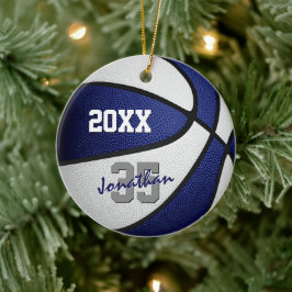 Blå vit sitt idrottslag färger basket julgransprydnad keramik