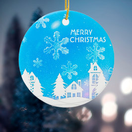 Blå vit-Snö-jul - nyår Julgransprydnad Keramik
