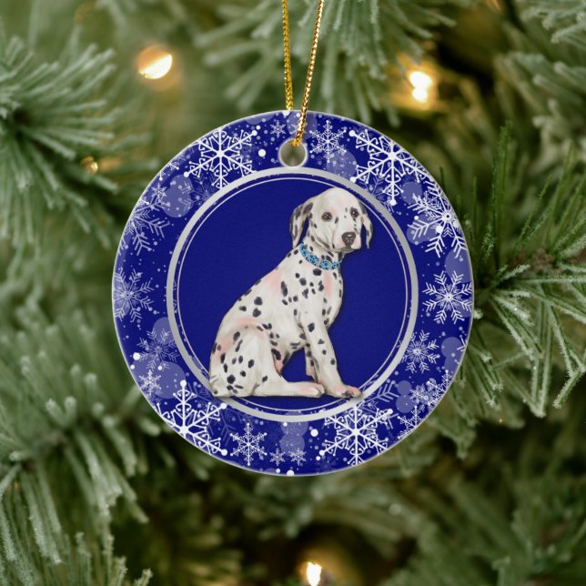 Blå vit snöflake Dalmatien Puppy Julgransprydnad Keramik (Träd)