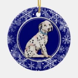 Blå vit snöflake Dalmatien Puppy Julgransprydnad Keramik