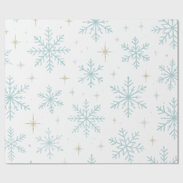 Blå & Vit Snöflinga Glitter Inpackningspapper  Presentpapper (Platt)