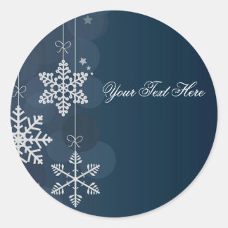 Blå & Vit Snöflinga Juldekal sticker Runt Klistermärke
