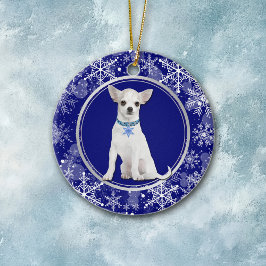 Blå vit snöflinga vit Chihuahua Julgransprydnad Keramik