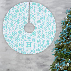 Blå vit snöflingande Mönster-familjens Monogram Julgransmatta Borstad Polyester