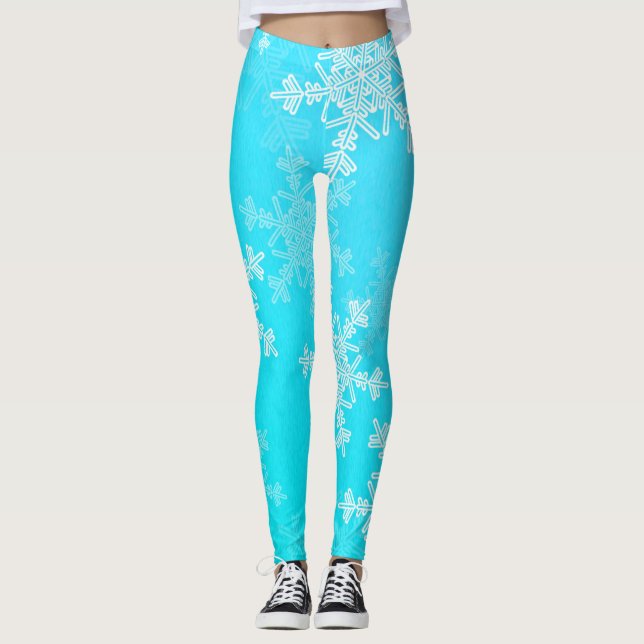 Blå vit Snöflingor - minimalistisk jul Leggings (Framsida)