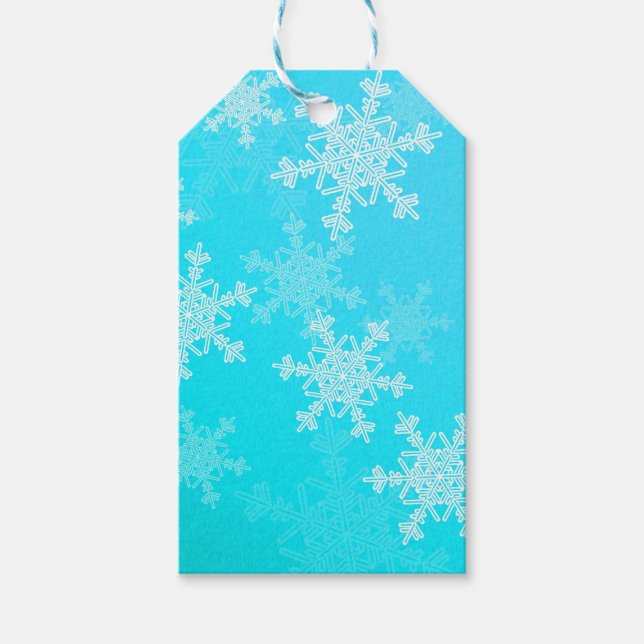 Blå vit Snöflingor - minimalistisk jul Presentetikett (Framsidan)