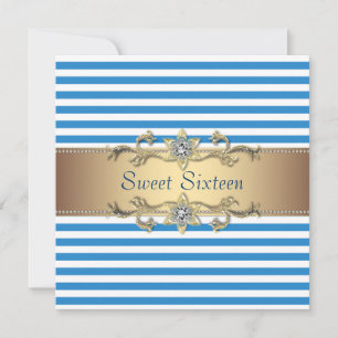 Blå Vit Sommar Randig Sweet Sixteen-fest Inbjudningar
