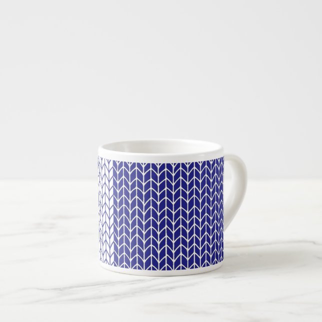 BLÅ & VIT STICKAD Kaffe kopp Espressomugg (Framsida höger)