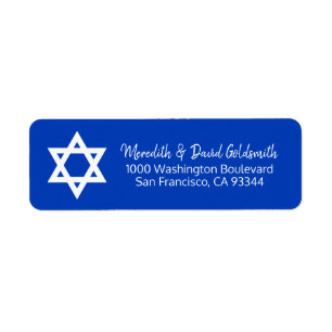 Blå vit stjärna av David Pub Mitzvah Adress Returadress Etikett