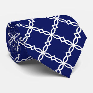 Blå vit, stor, stor Finare Quatrefoil Mönster Slips