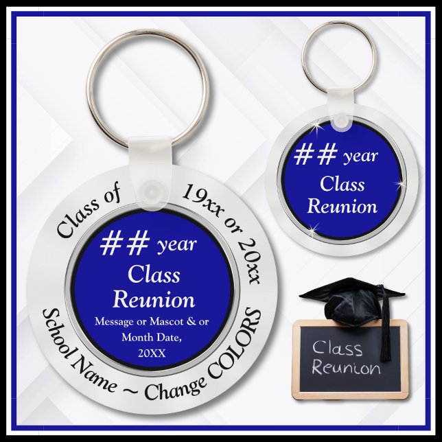 Blå vit svart, billiga föreställningar om återföre nyckelring (Blue, Black and White, Class Reunion Souvenirs. 50 year class reunion souvenirs. Class reunion ideas)