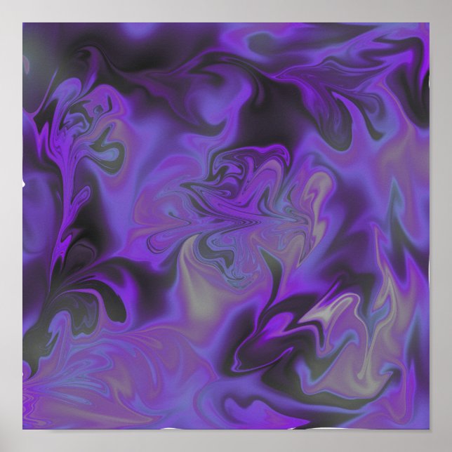Blå, vit, svart, lila Liquid Art-affisch Poster (Framsidan)