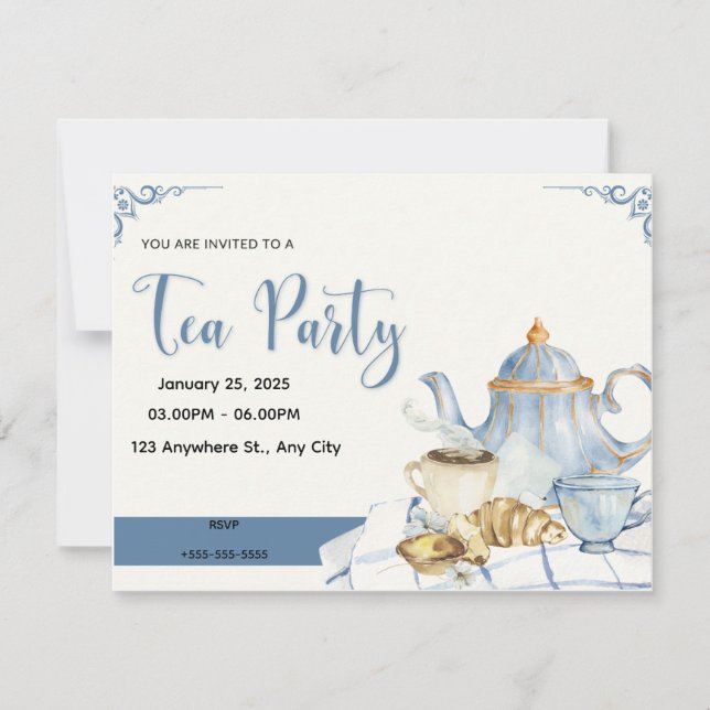 Blå & Vit Tea Party-inbjudan Inbjudningar (Framsida)