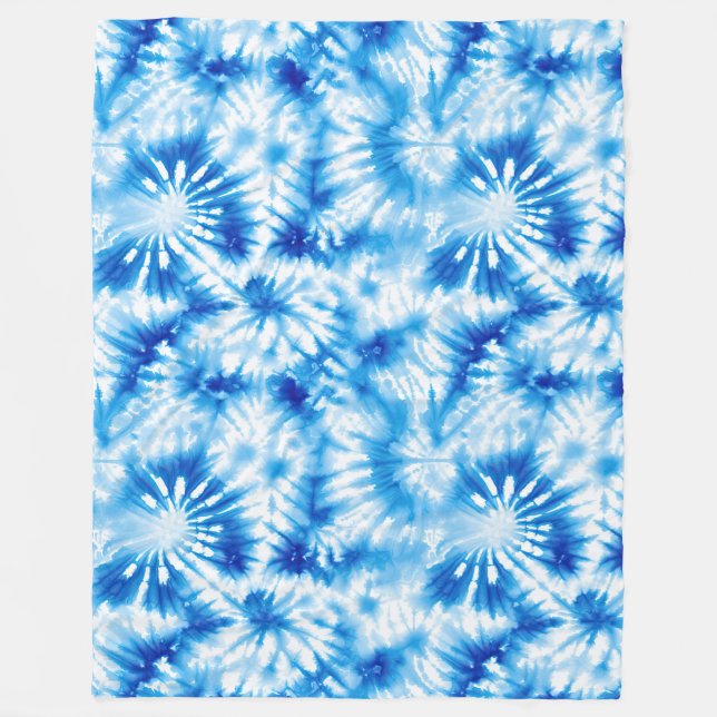 Blå Vit Tie Dye  Fleecefilt (Framsidan)