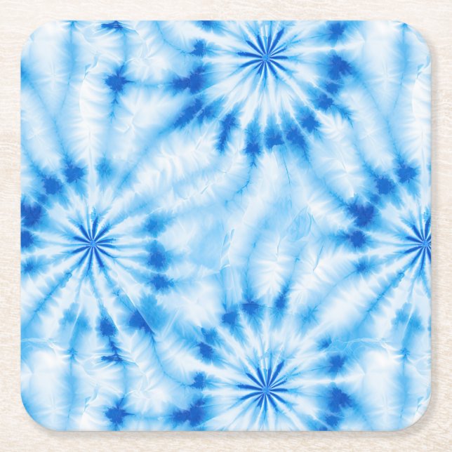 Blå Vit Tie Dye Underlägg Papper Kvadrat (Framsidan)