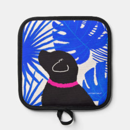 Blå vit Tropical Island Black Hund Pot Holder