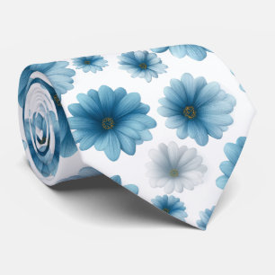 Blå Vit Tusenskönas Blommönster Slips