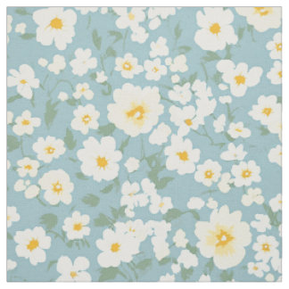 Blå vit tusenskönsfält blomster mönster tyg