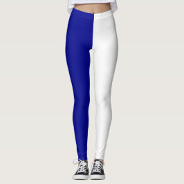 Blå vit två ton Delad halv design Leggings
