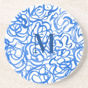 Blå vit, unik vattenfärg Swirls Beverage Coa Underlägg