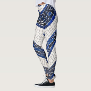 Blå vit våg Mönster 04 Leggings