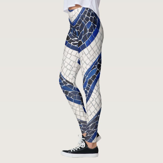 Blå vit våg Mönster 04 Leggings (Vänster)