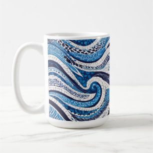 Blå vit våg Mönster 05 Kaffemugg
